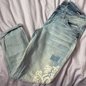 Silver Jeans Light Blue Boyfriend Jeans with Lace